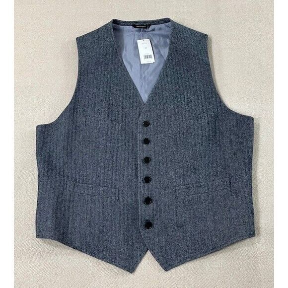 Banana Republic Other - Banana Republic Suit Vest Tailored Fit Men 44R Navy Stripe 6 Button Herring New